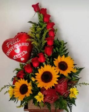 Rosas, girasoles y globo AA31